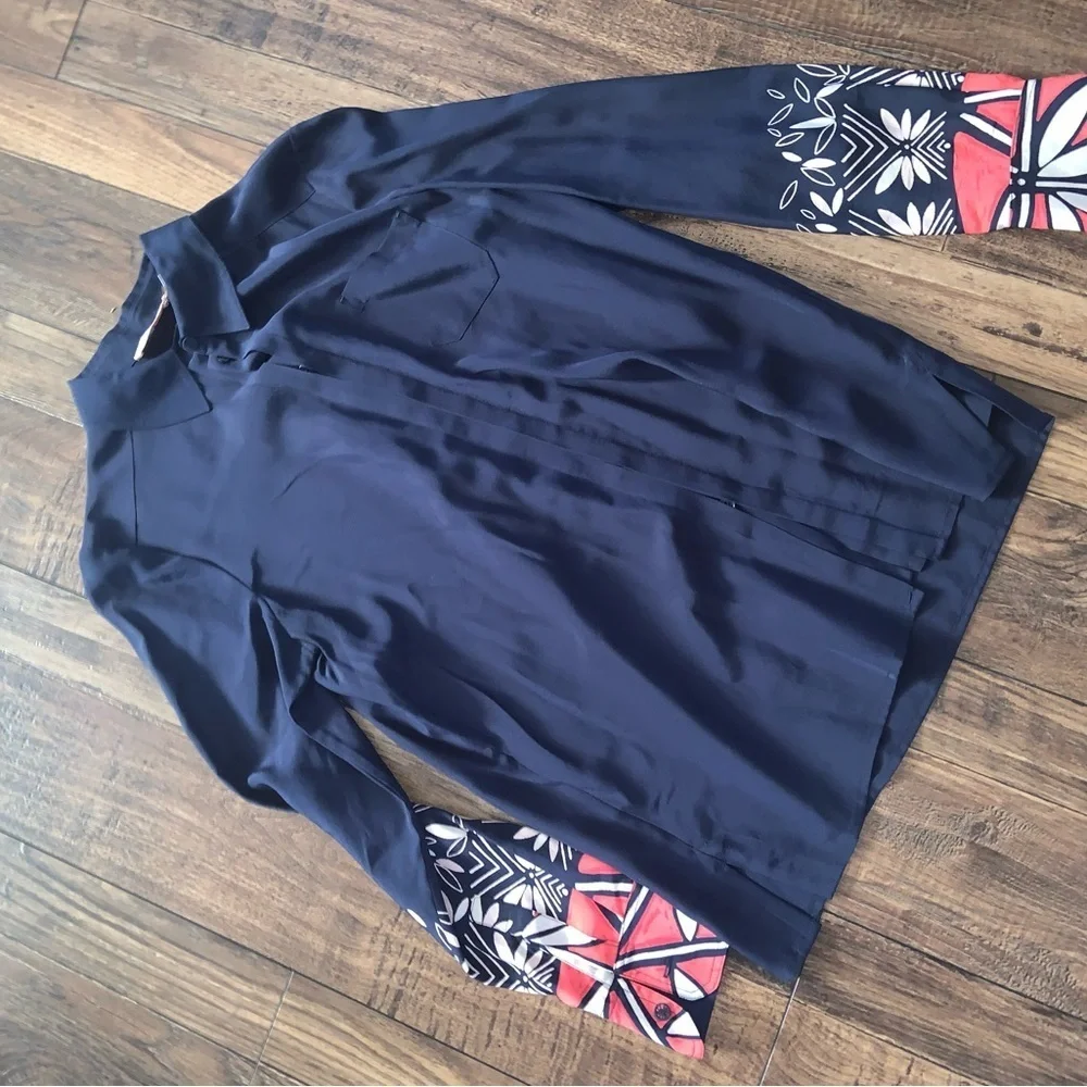 Tory Burch silk navy printed top floral boho classic formal fall designer $300